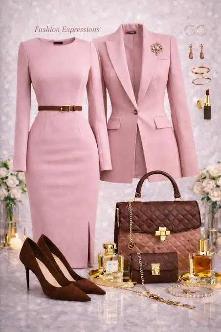 Pink and chocolate-brown coordinated fashion set